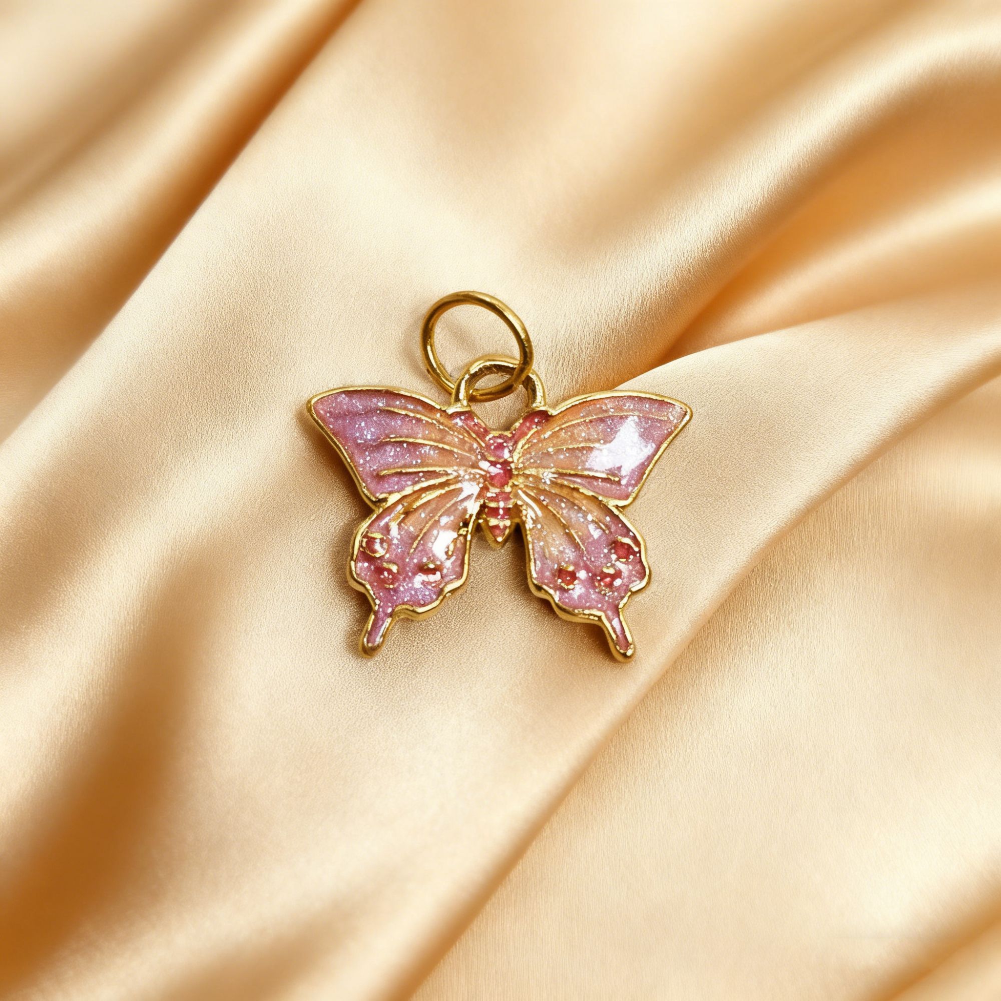 【黄金】足金999粉彩蝴蝶 圆环珐琅 5D工艺CY416