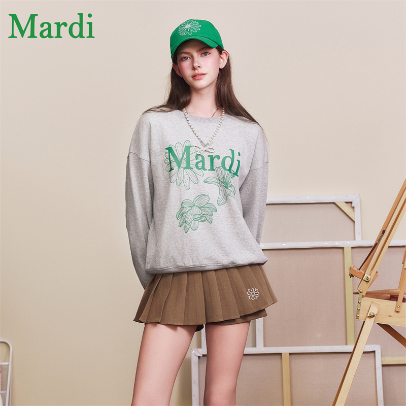 Mardi【三花】春秋季宽松落肩袖圆领印花卫衣长袖多巴胺MWY2532069