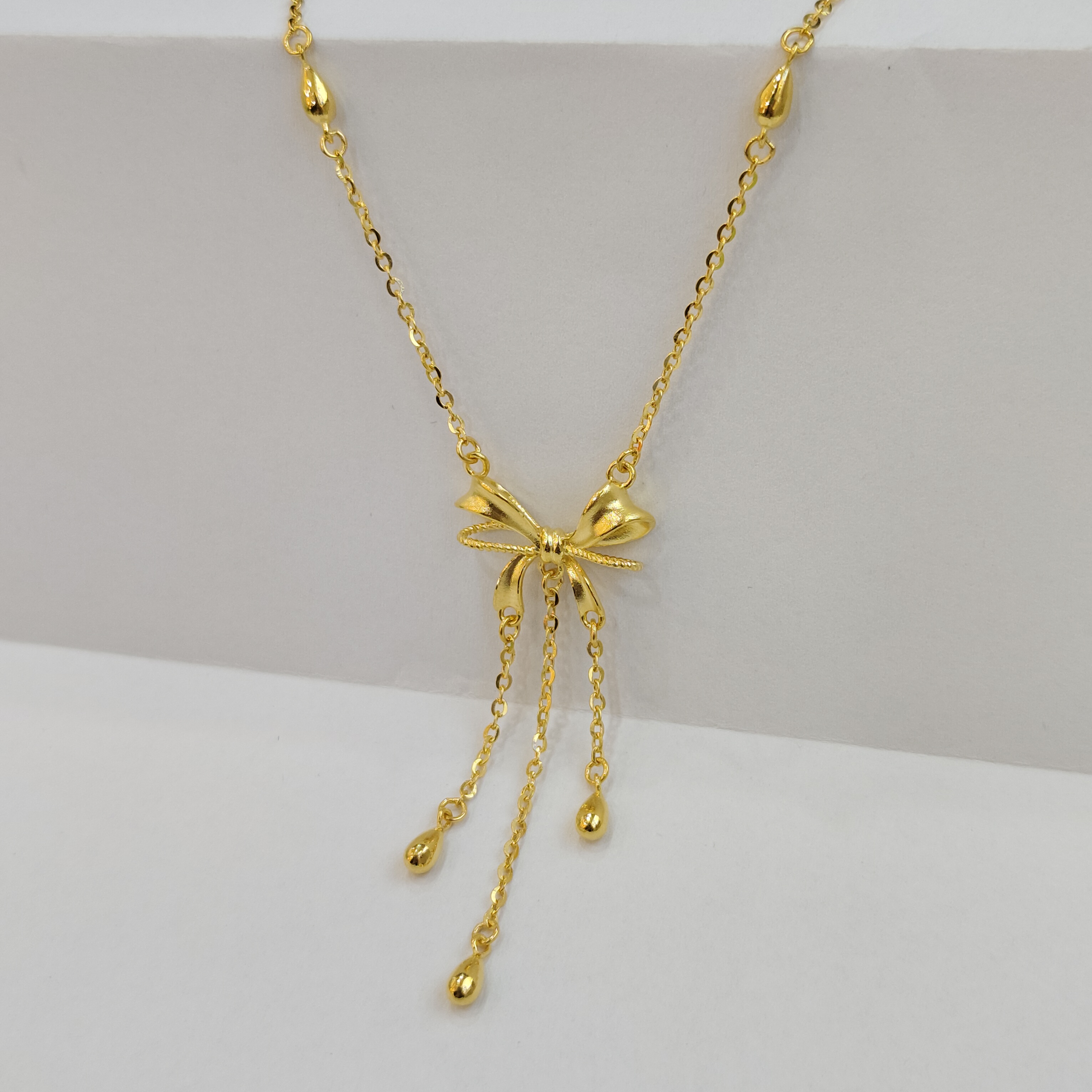 《三狼》足金9999丝带蝴蝶结流苏套链M扣基地发货一物一证复古轻奢