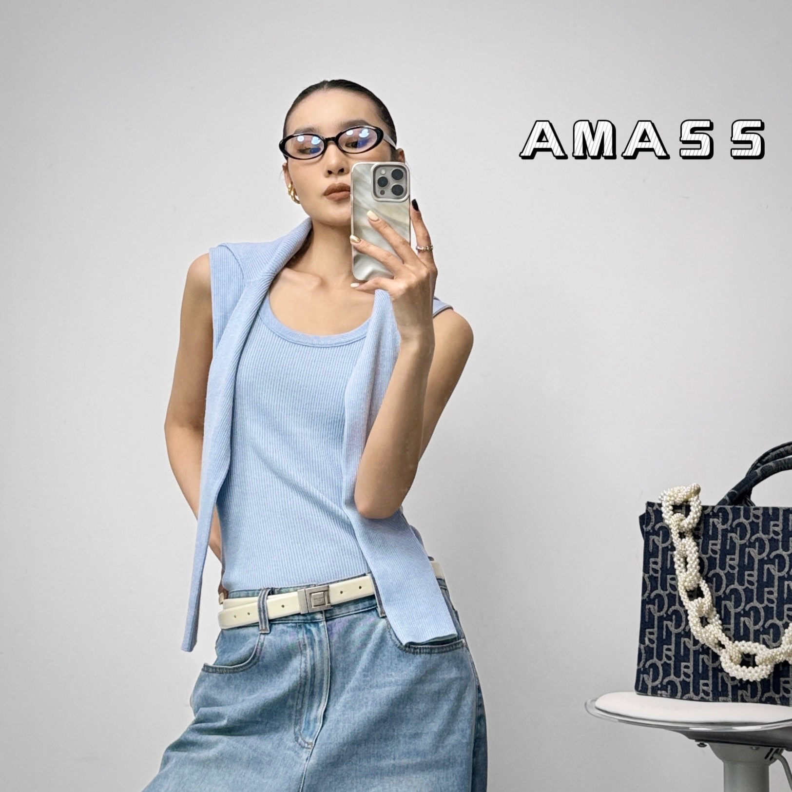 AMASS/阿玛施【蓝调氛围】简约百搭纯色时尚感无袖圆领针织背心