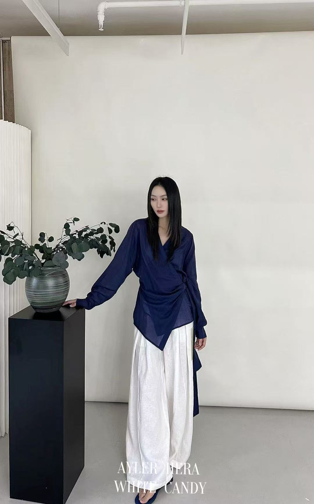 赫拉（9123-1#库）绑带通勤气质舒适衬衣（衣长72）