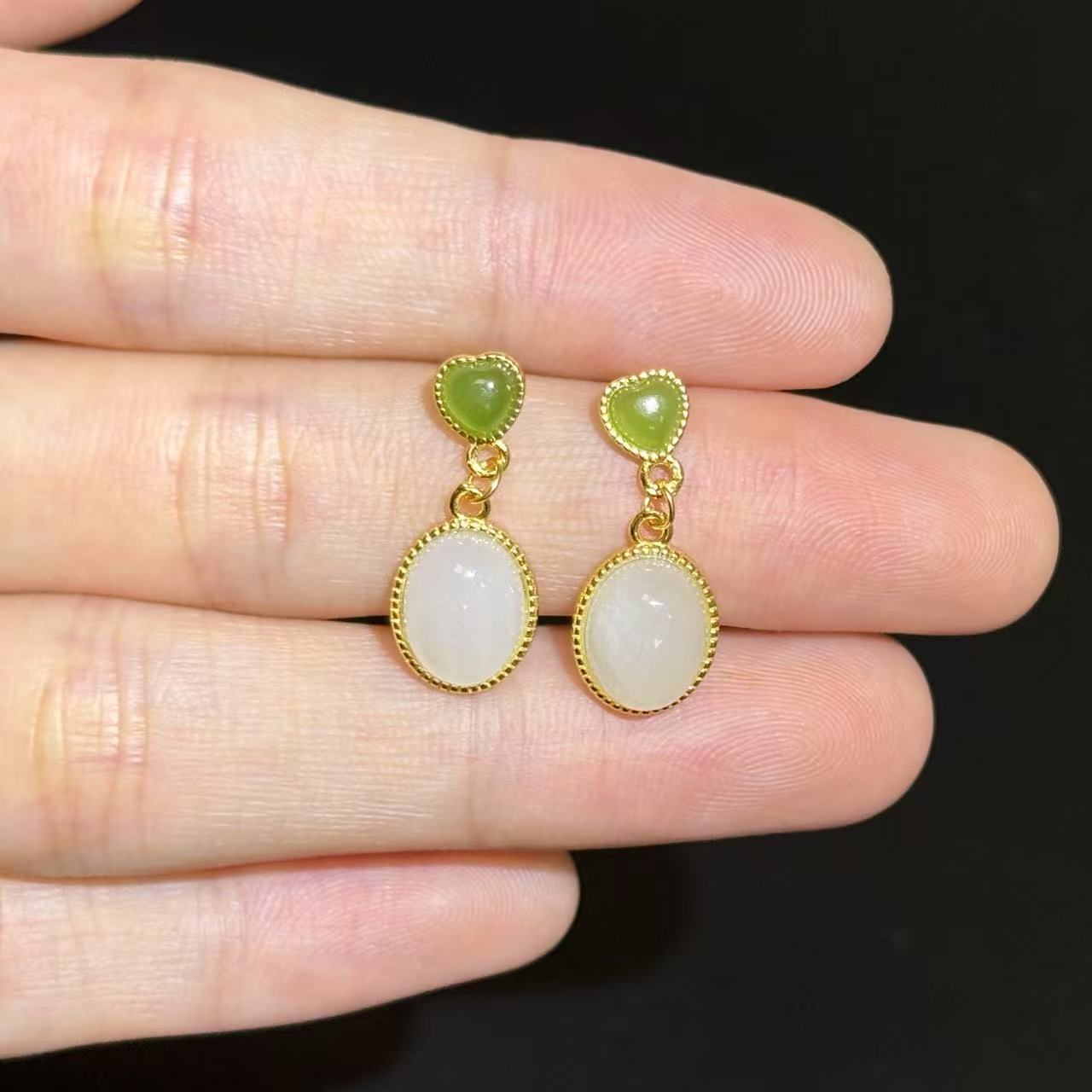 【华林宝哥】925银和田玉白玉蛋面耳钉 w22 多样性发一