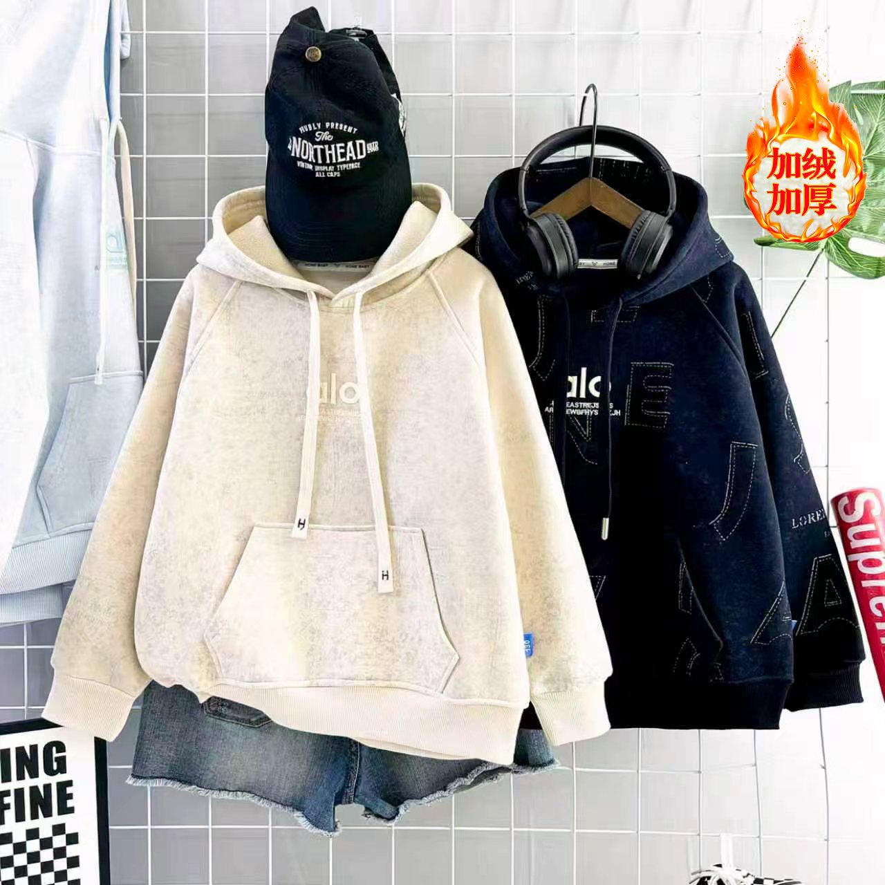 【亲子装.烫银.工艺.】秋冬加绒加厚男女童韩版刺绣宽松潮流休闲