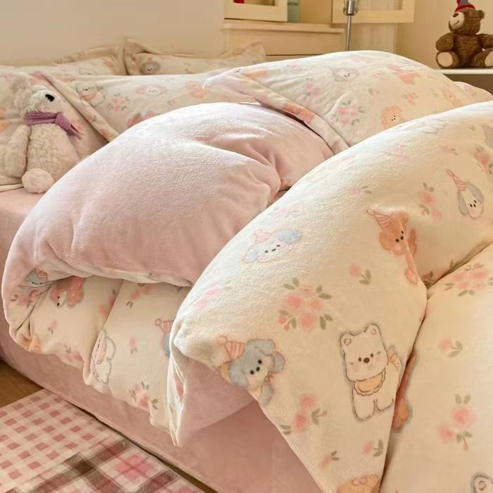 A类牛奶绒四件套秋冬加厚加绒床单被套学生宿舍单人床上三件套