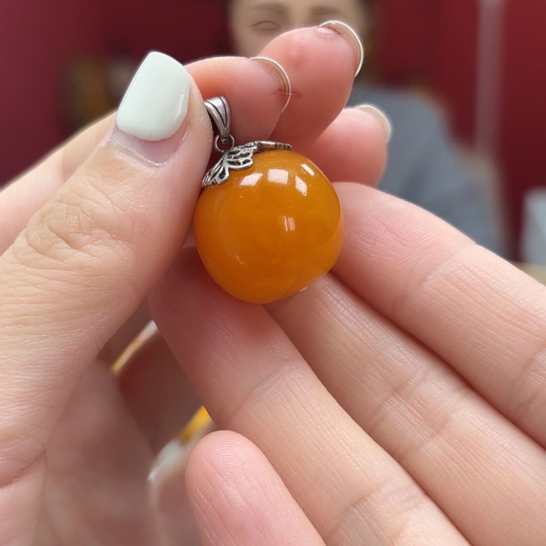 琥珀裸石银S925镶嵌19吊坠