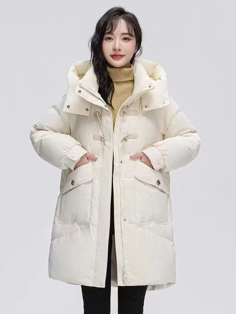 2025新款冬季轻奢90%白鸭绒加厚羽绒服女生长款连帽百搭时尚