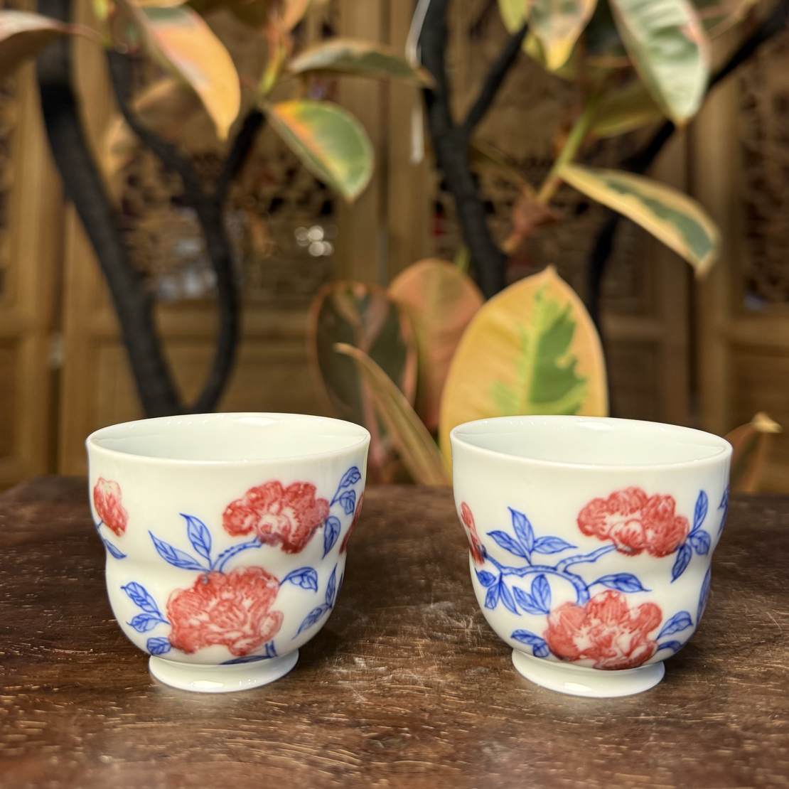 青花釉里红对杯（瑕疵活动款）