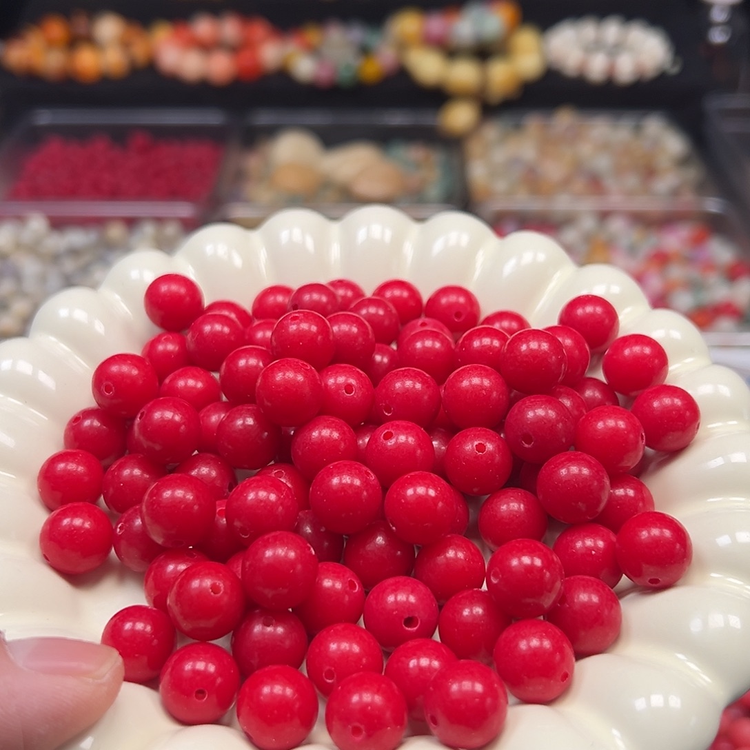 菩提根/象牙果手串120颗12尺寸正红色圆珠