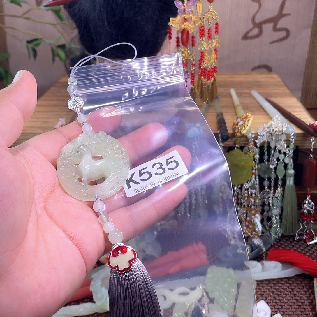 竹***羽蛇纹石玉未镶嵌发饰