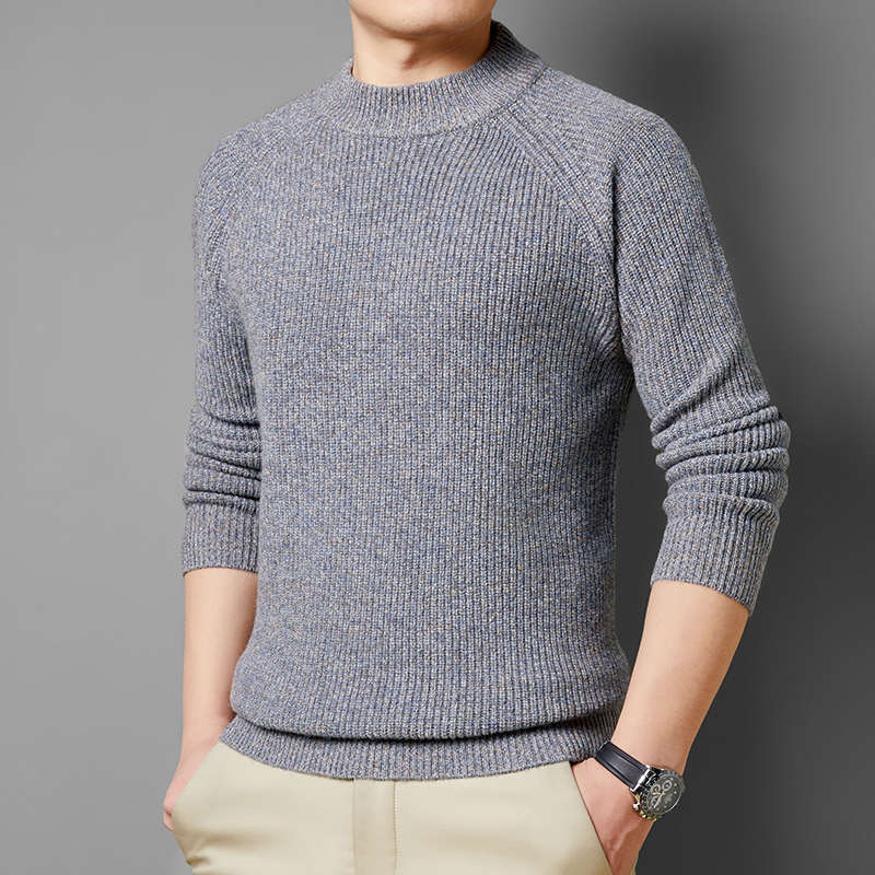 【100%纯羊毛】可机洗重磅加厚花纱元宝针男士羊毛衫圆领冬季厚款