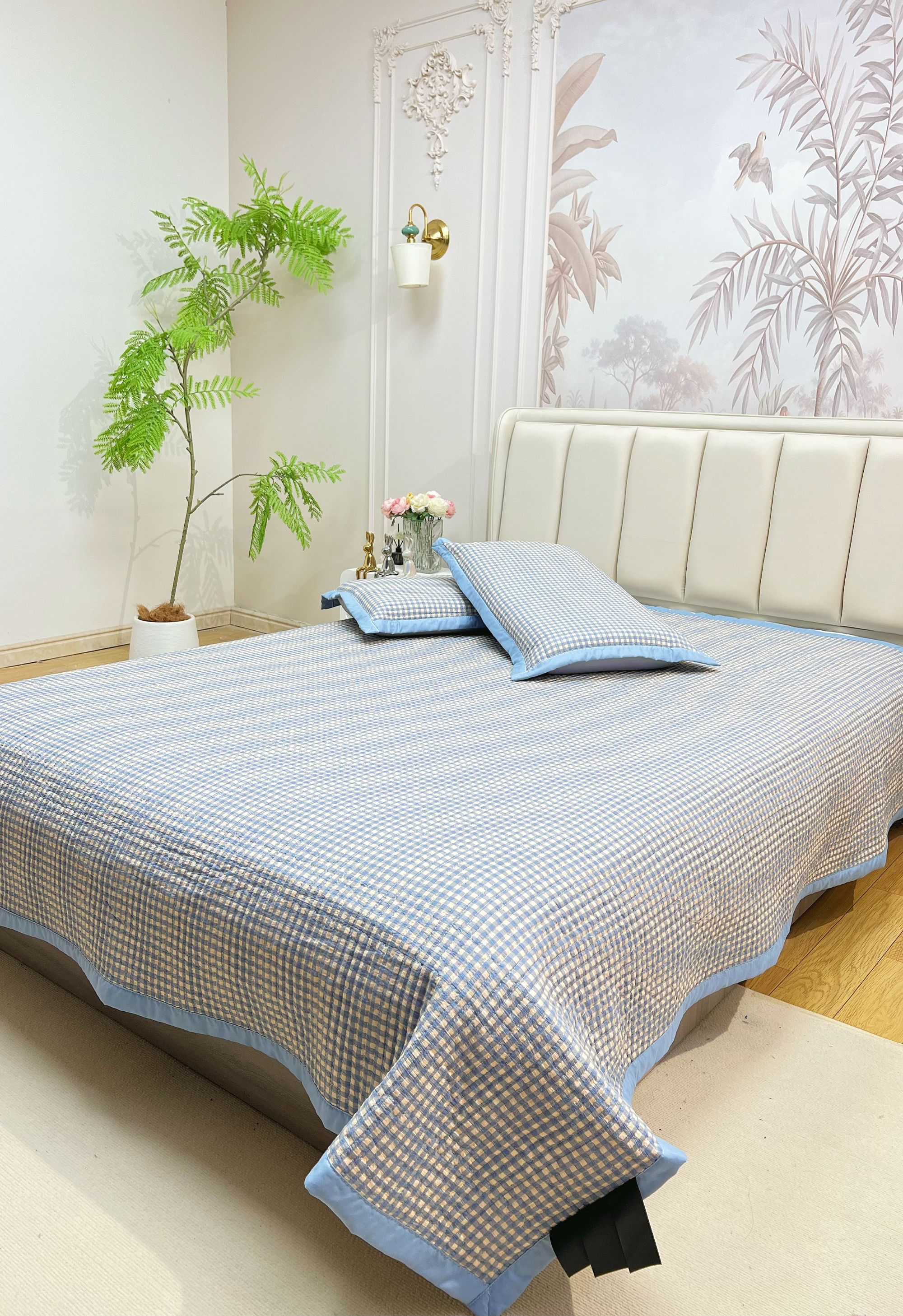 【复古蓝格枕套】复古无印风原棉夹棉枕套