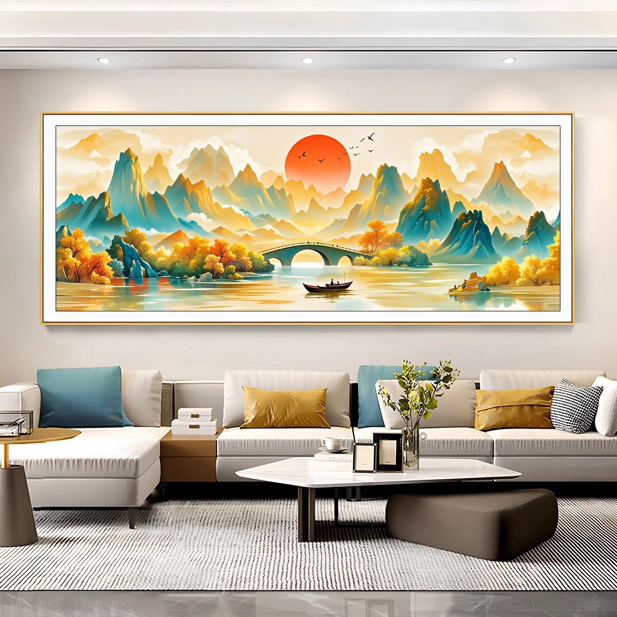 【美娜丽莎】万里江山如画十字绣客厅风景山水画大幅日照金山