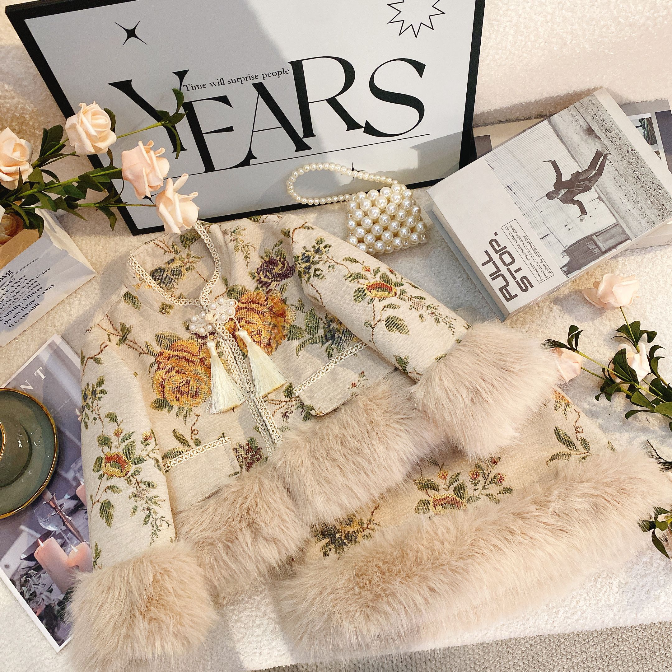 Y2【悦禾】女童洋气复古中式加绒加厚中国风保暖秋冬套装6143