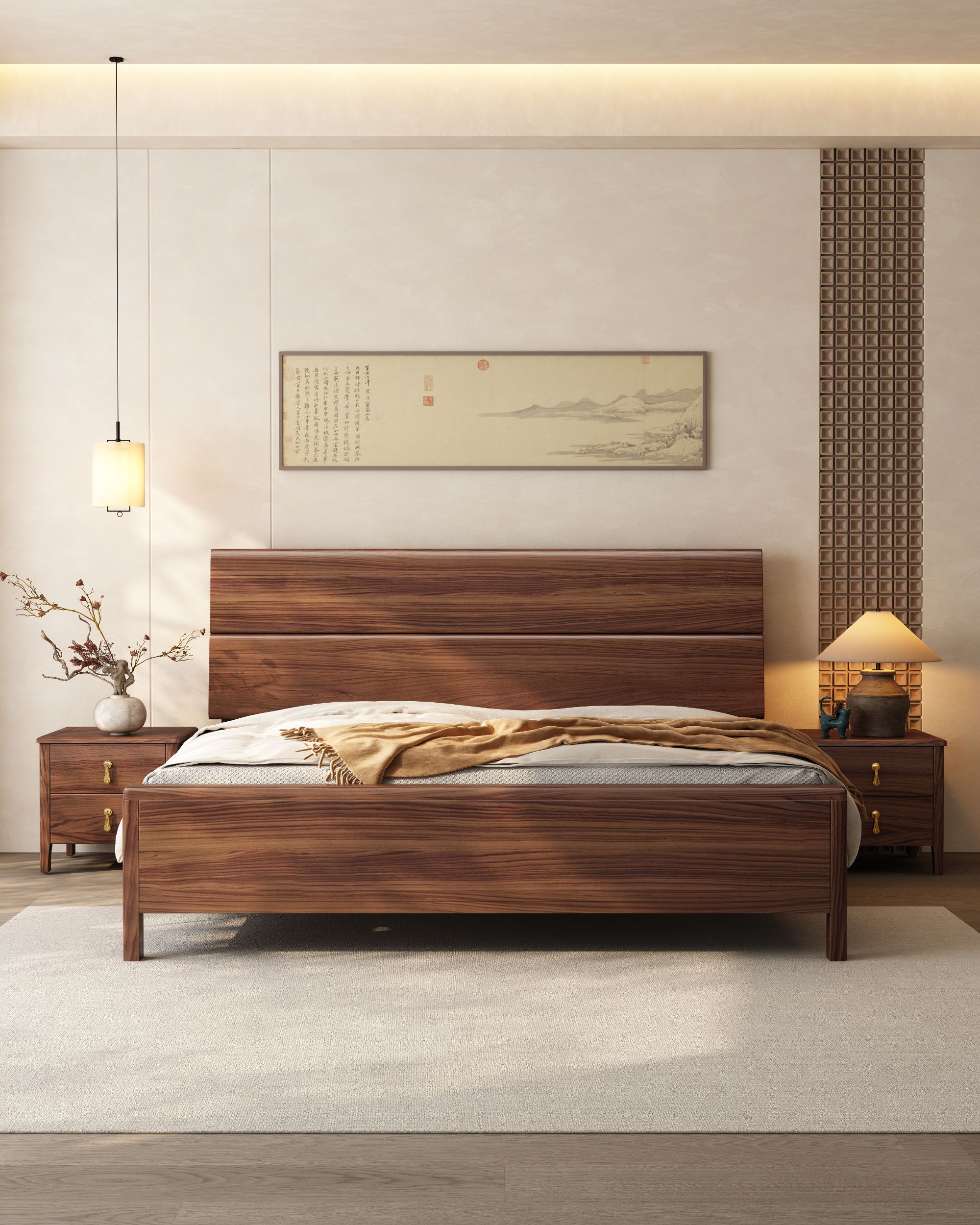 黑胡桃木实木床宋氏美学轻奢中式1.8米双人床主卧婚床1.5米储物床