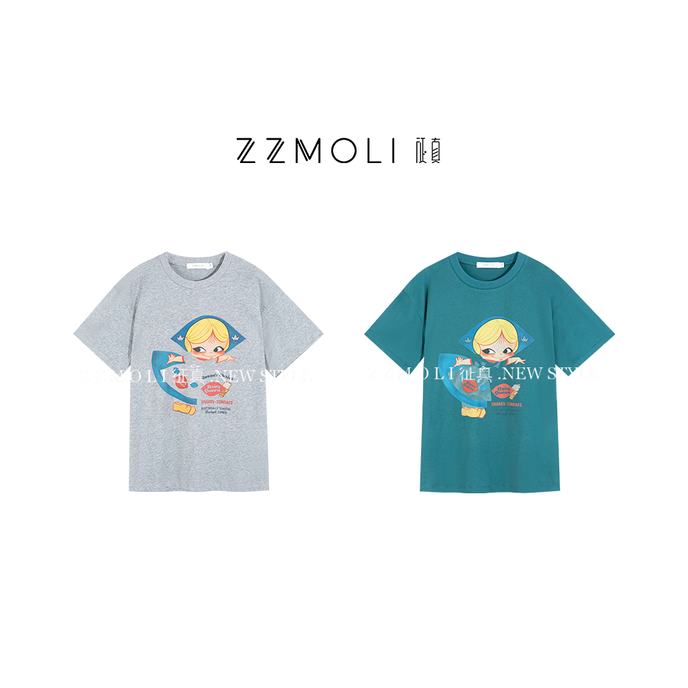 ZZMOLI/征真“蓝精灵”全棉印花短袖T恤流行时尚潮牌女装ZBY85508