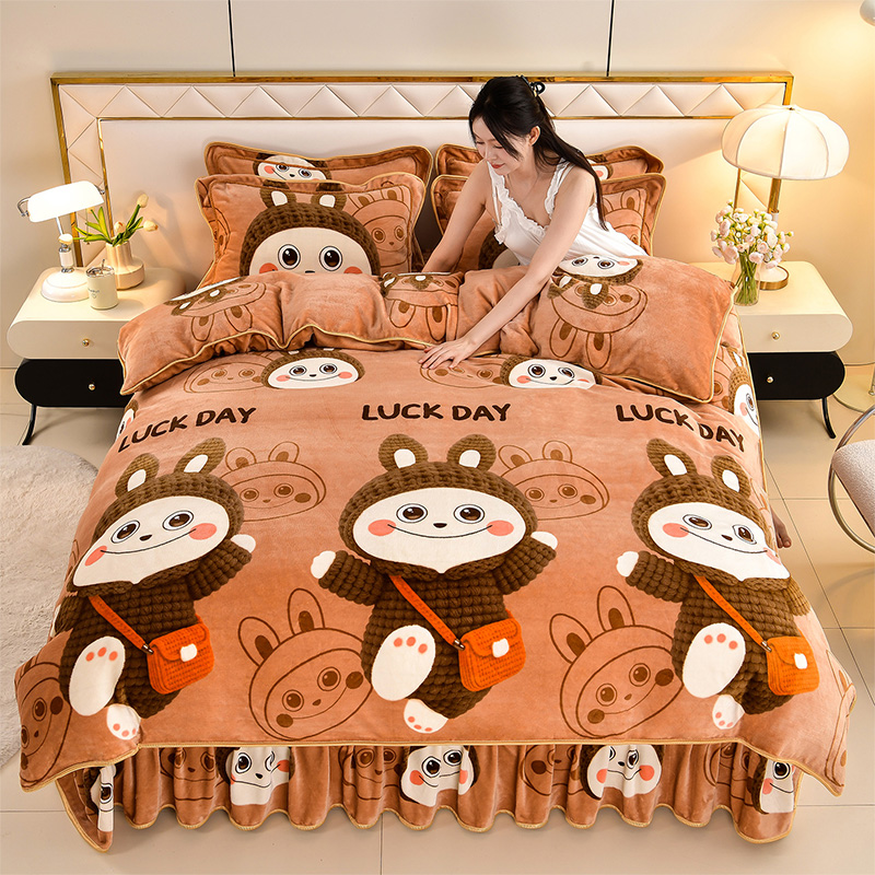 【牛奶绒四件套 】加厚8-9斤款吊边床裙冬季保暖被套保暖抗静电