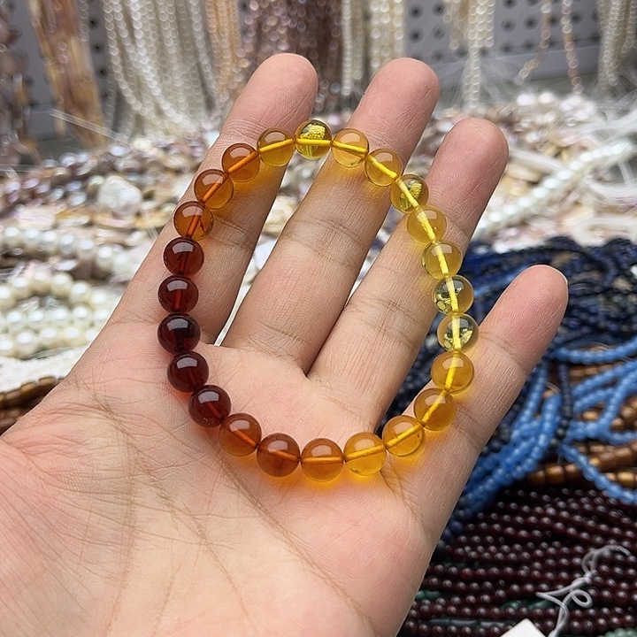 玛瑙/玉髓未镶嵌珠宝半成品一条8mm左右蜜蜡+血珀