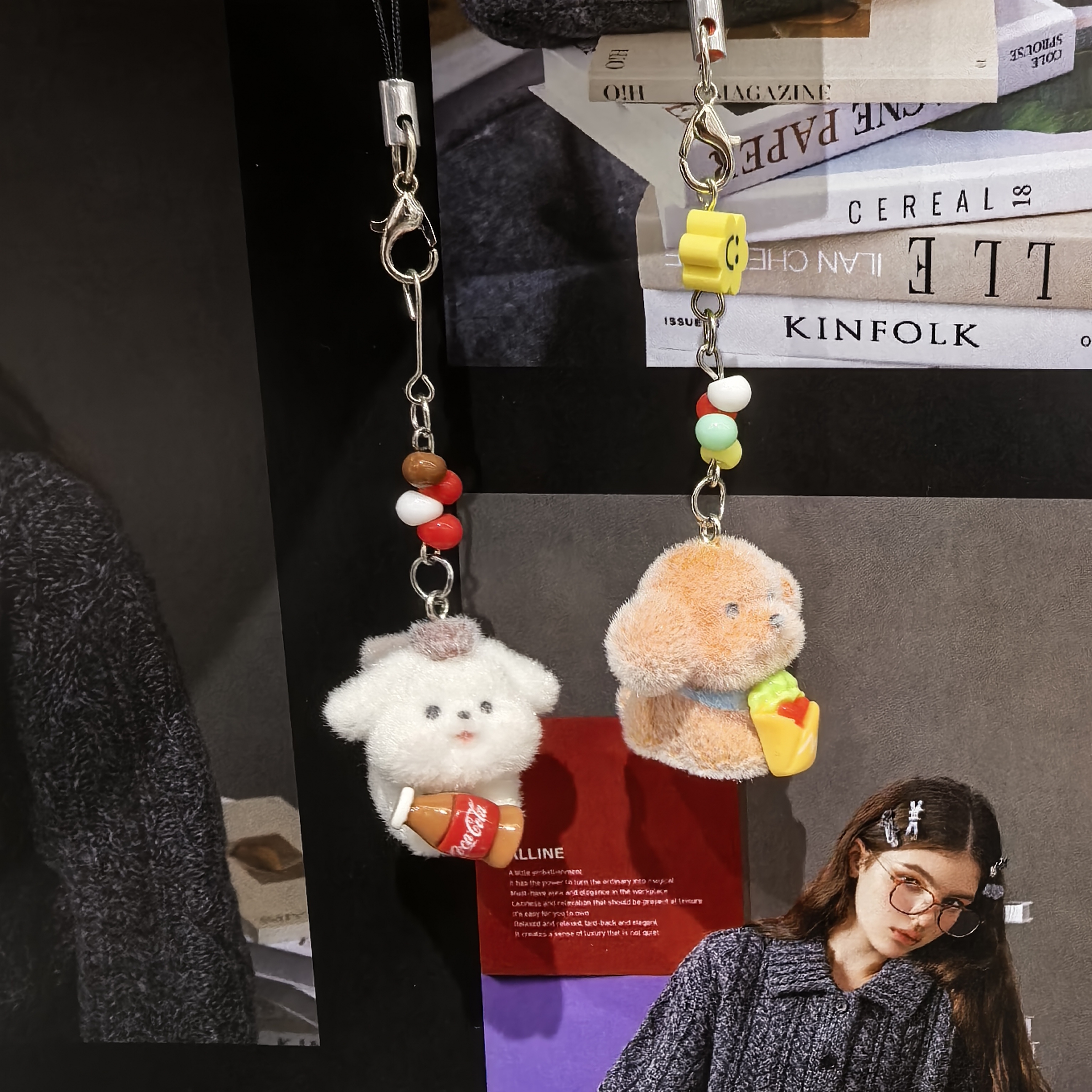 B567橘色白色狗狗包挂件一对