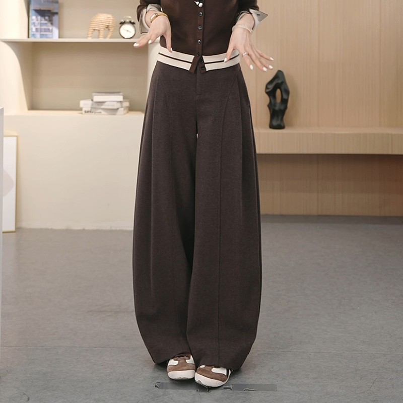 秋冬厚款呢子贝斯裤~2025新款糯感裤垂感宽松直筒裤显瘦阔腿裤女