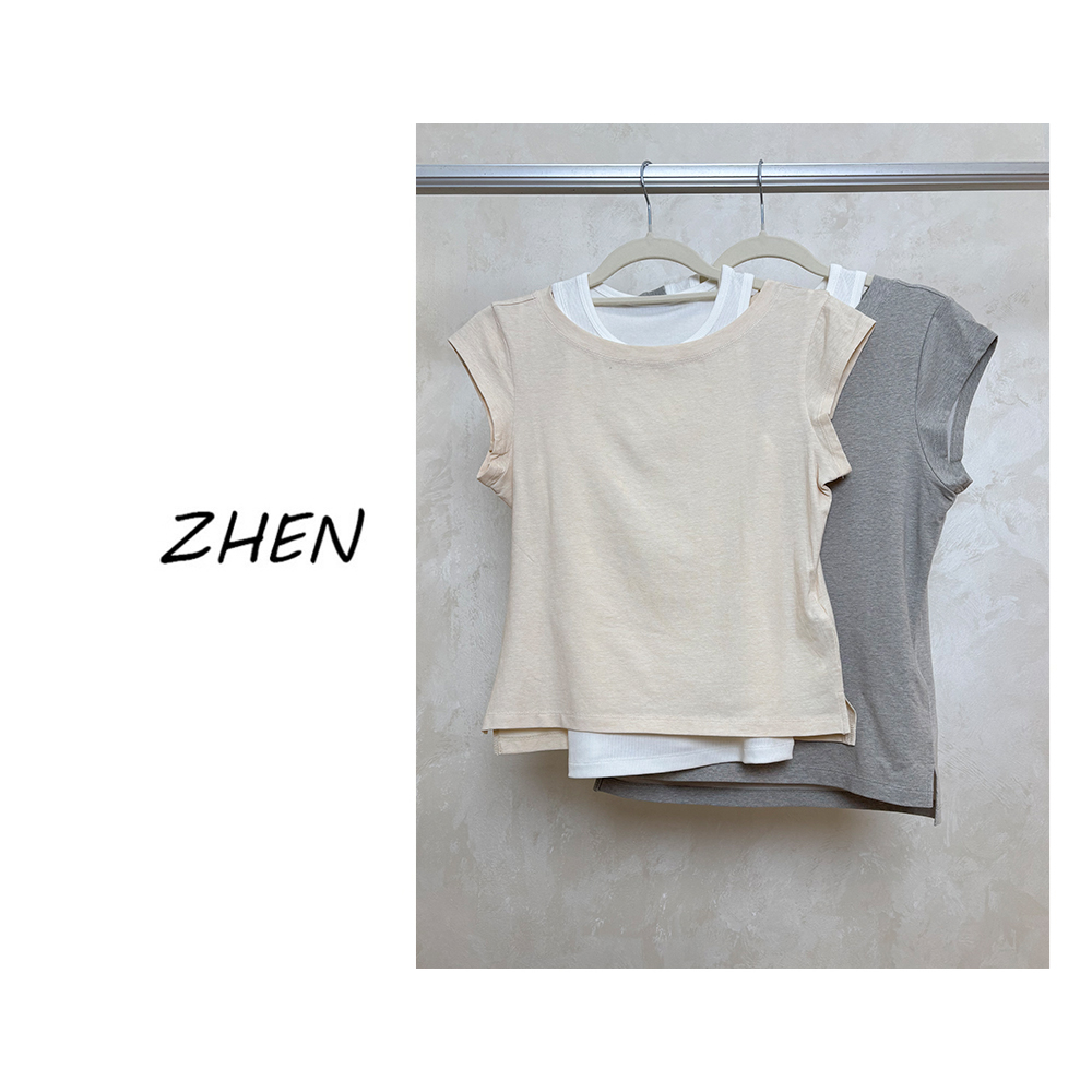 【ZHEN】25K00698 2025新款修身显瘦气质小众设计师款短袖T恤打底