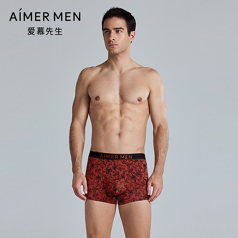 爱慕先生内裤春夏莫代尔印花男士装中腰薄透气舒适平角裤NS23L911