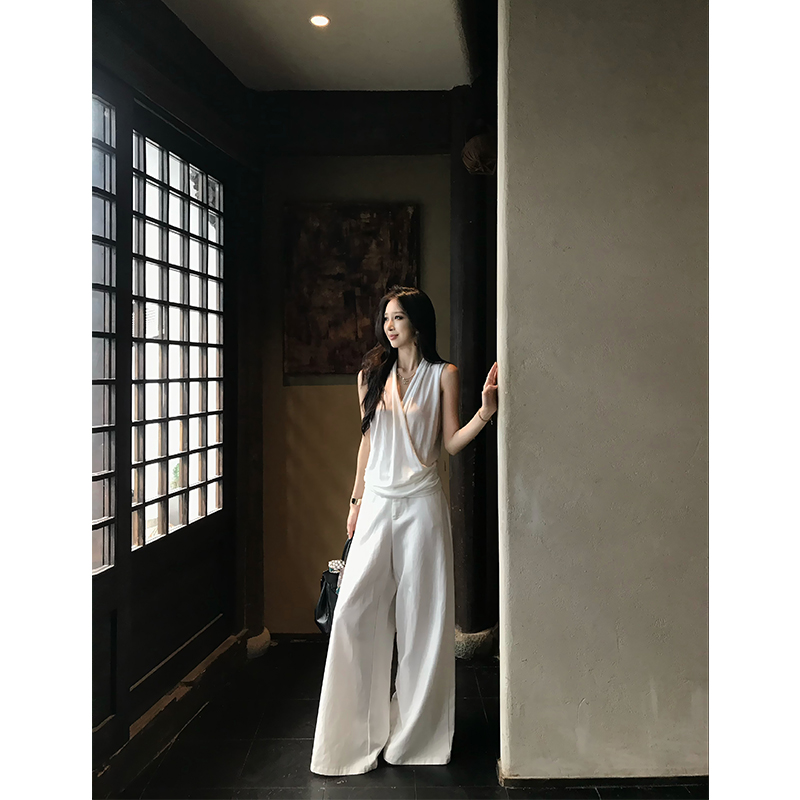 by onion 简约高腰垂感印花休闲裤女夏季舒适百搭亚麻天丝阔腿裤