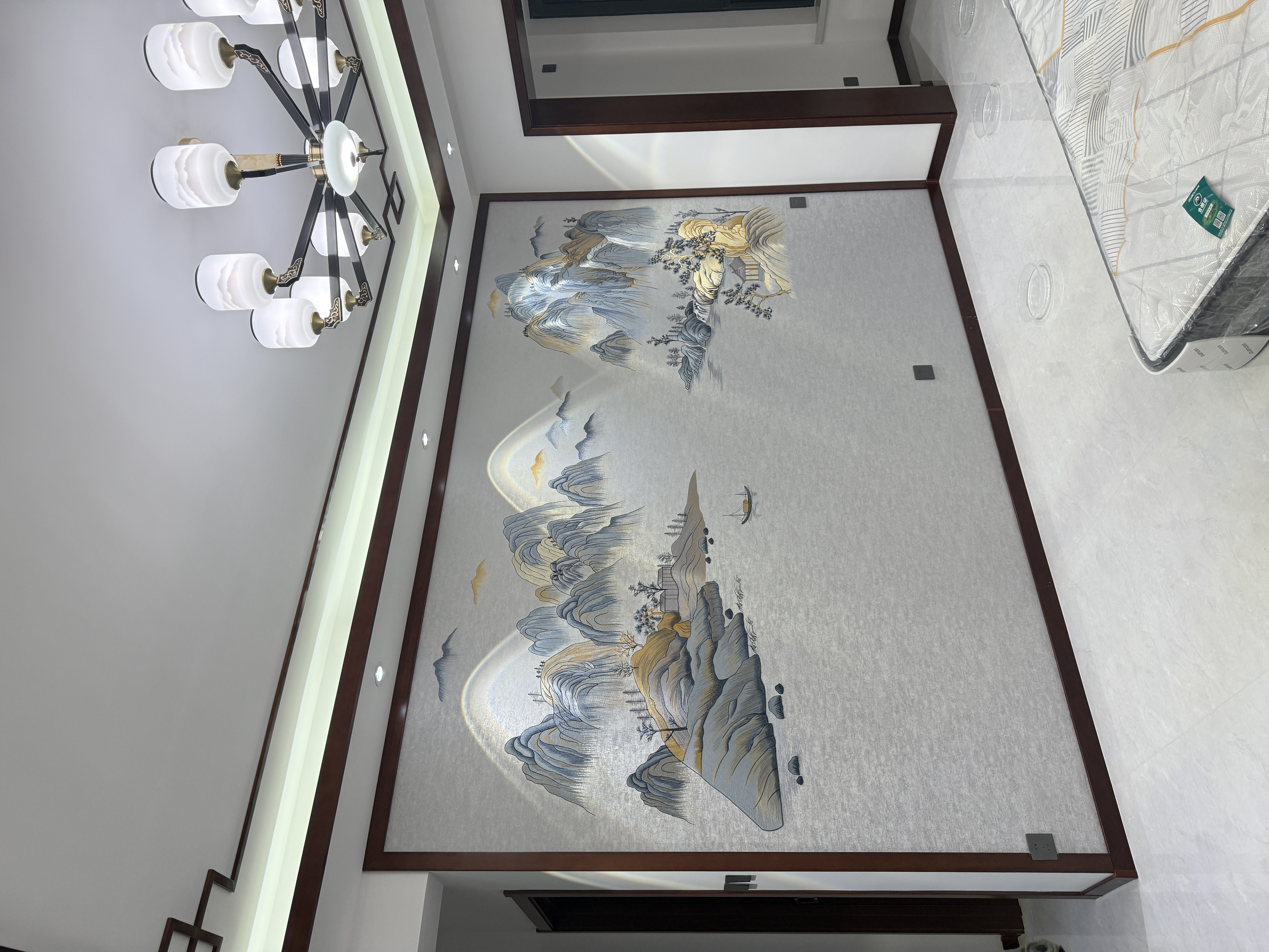 独秀新中式客厅电视沙发卧室背景墙刺绣无缝独绣图名山胜川