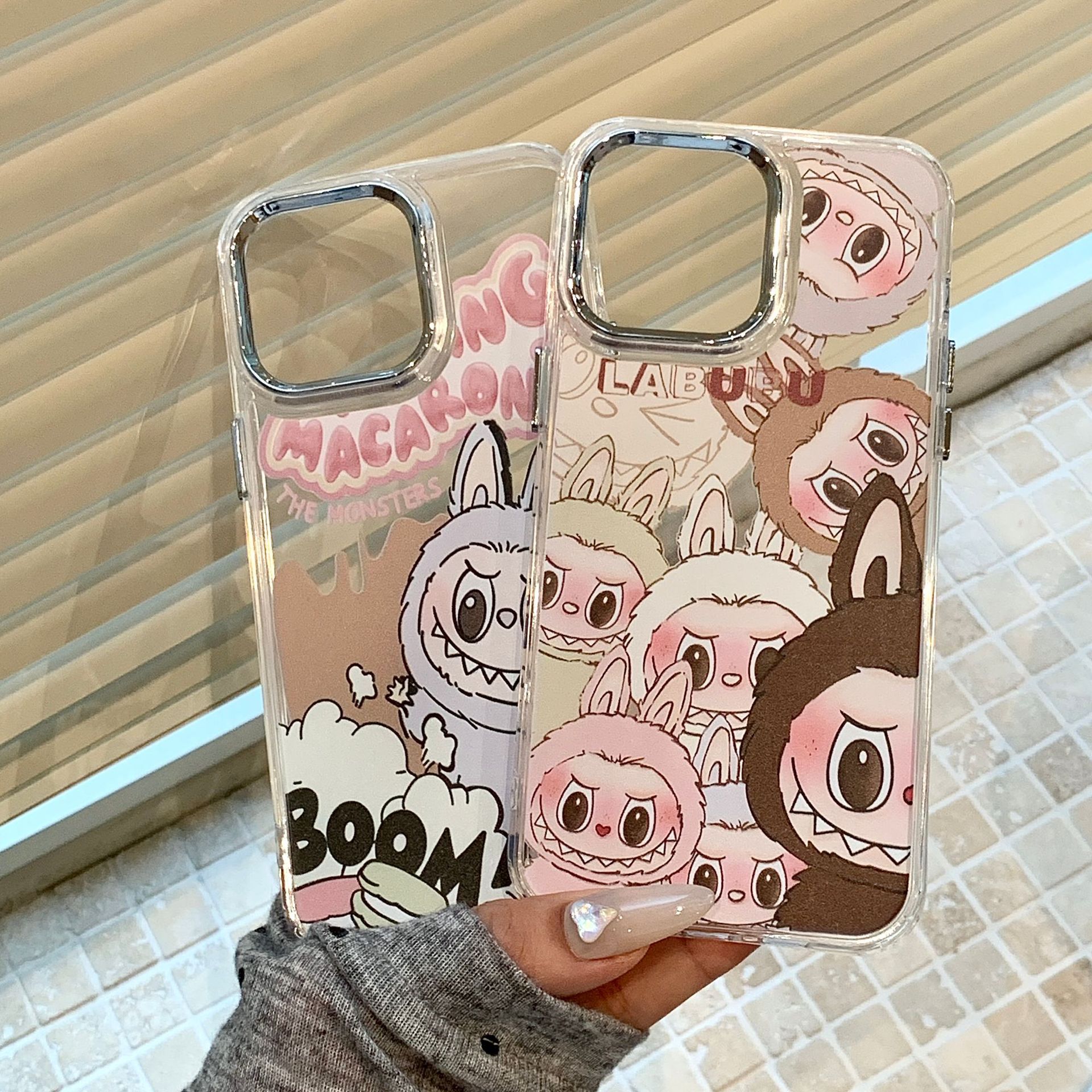 泡泡玛特手机壳可爱涂鸦黑色卡通适用于苹果手机壳全包全系列