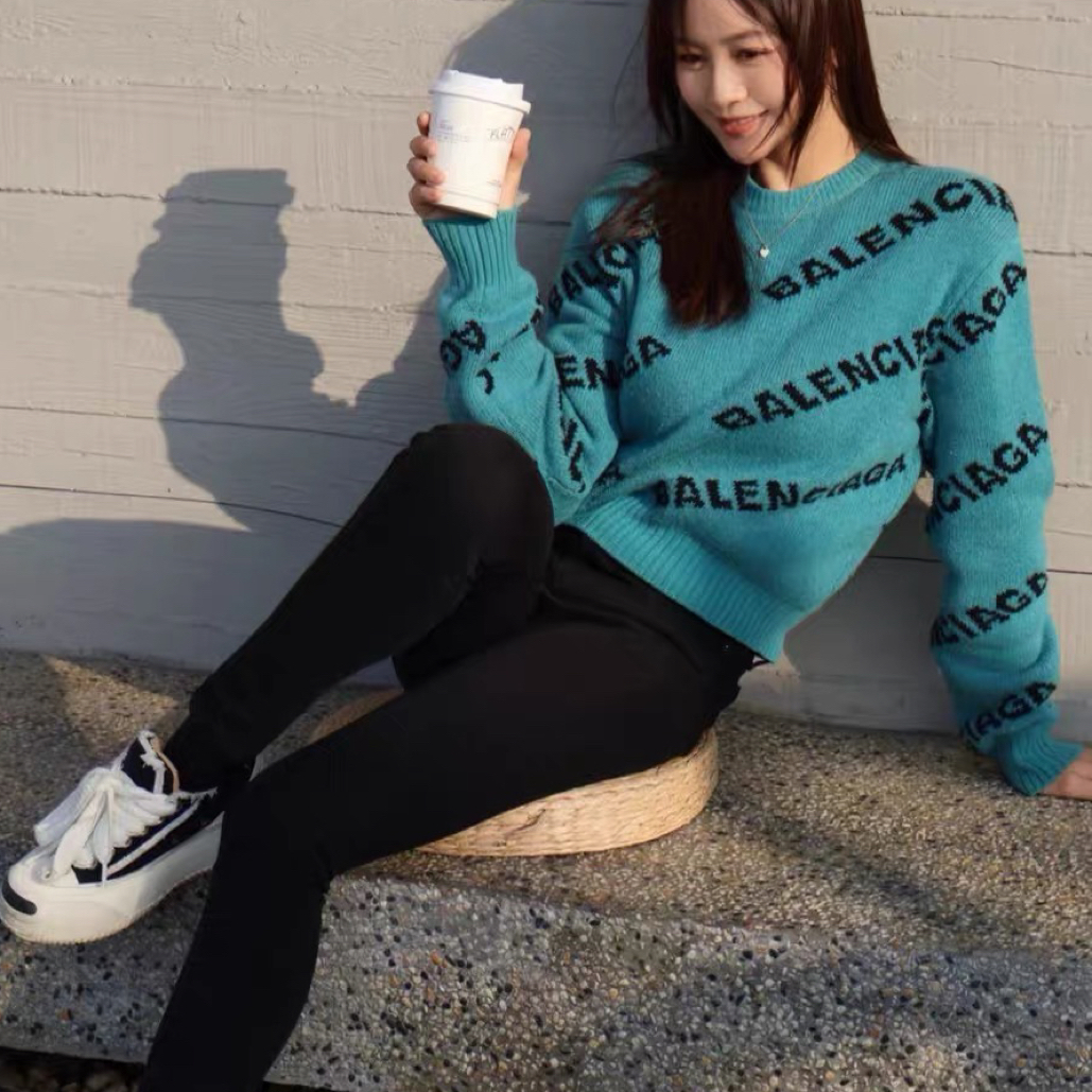 99新 Balenciaga/巴黎世家 满logo针织毛衣/36码/A04725