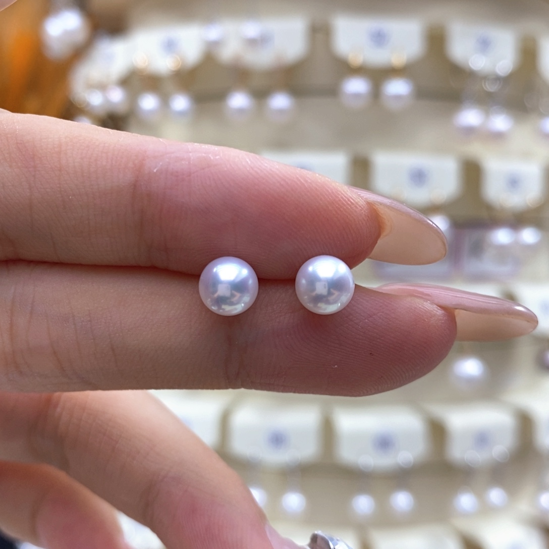 银S925镶嵌淡水珍珠耳饰6-6.5mm