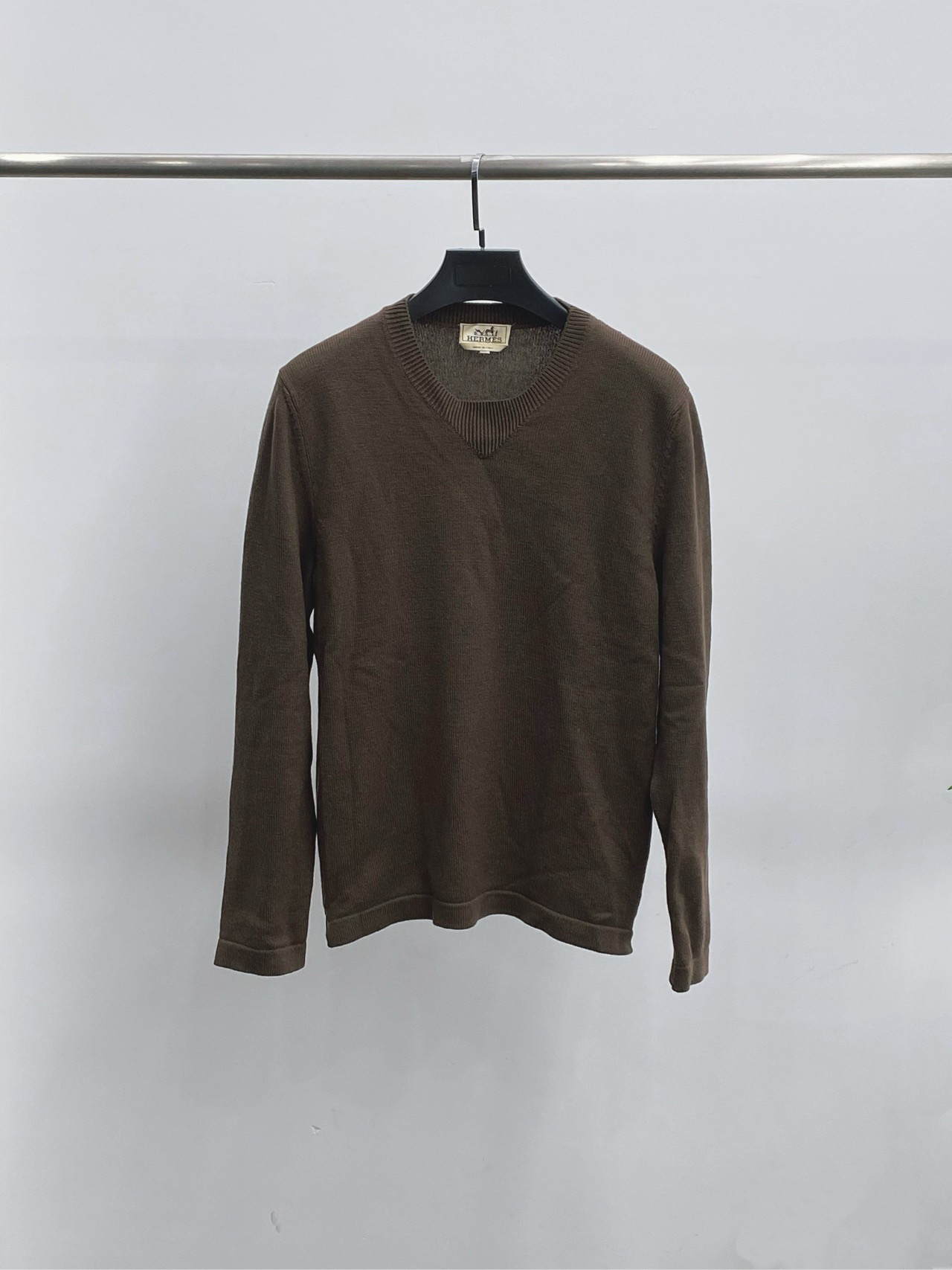 99新 Hermes/爱马仕 sm12047445 咖色男款100%羊毛针织衫 l码 