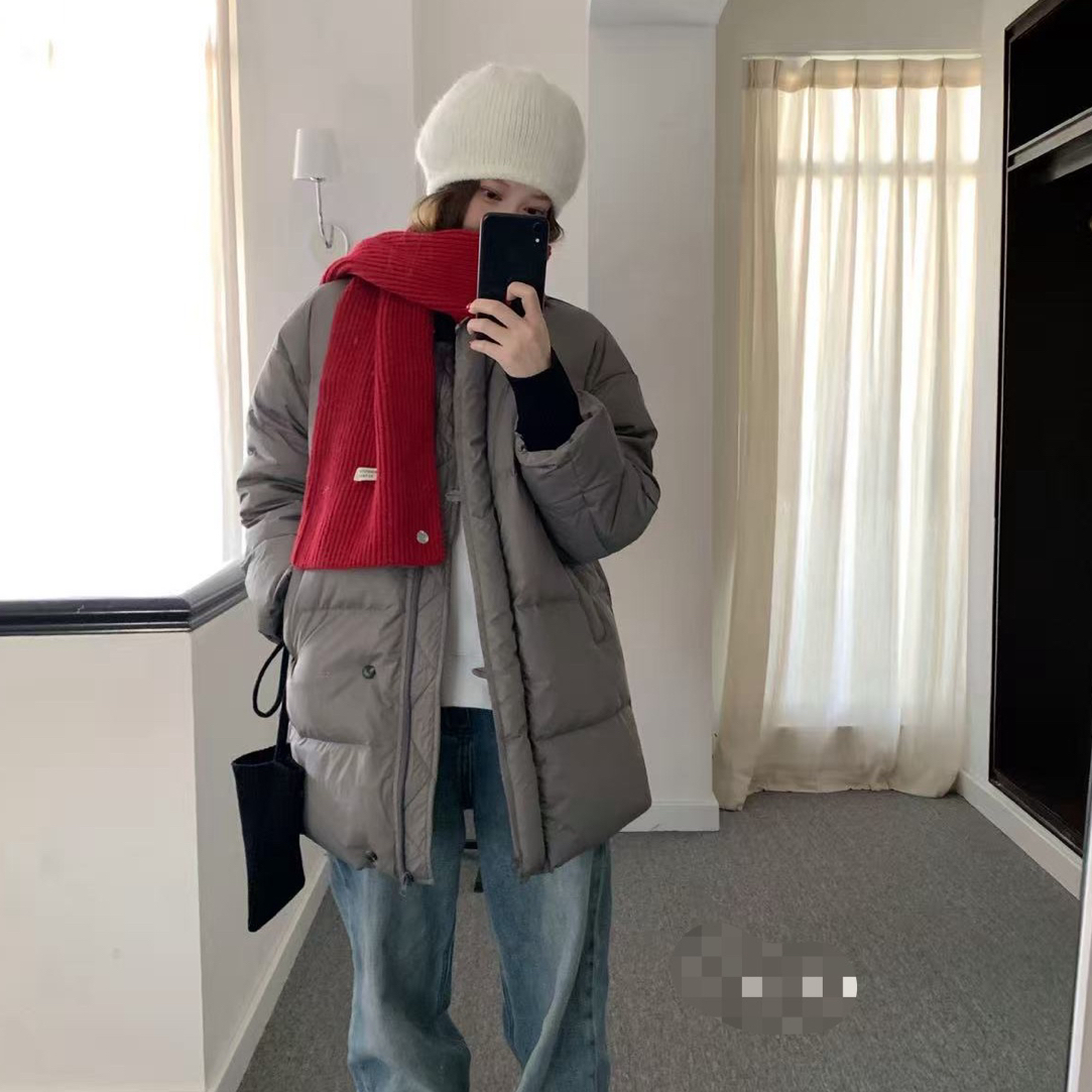 冬季翻领宽松保暖外套时尚通勤中长女外套～卓彩