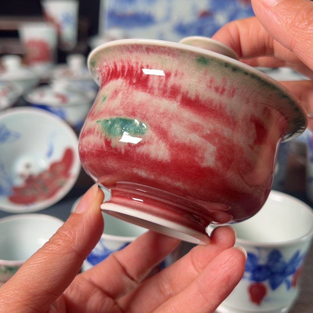 杯原矿青花釉里红瓷器