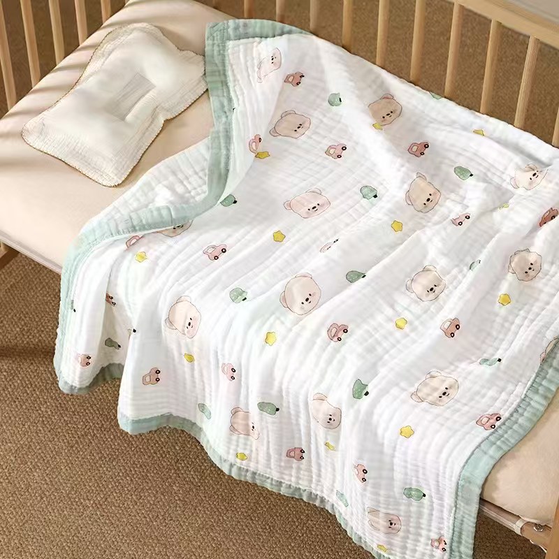 六层宽边宝宝浴巾盖毯