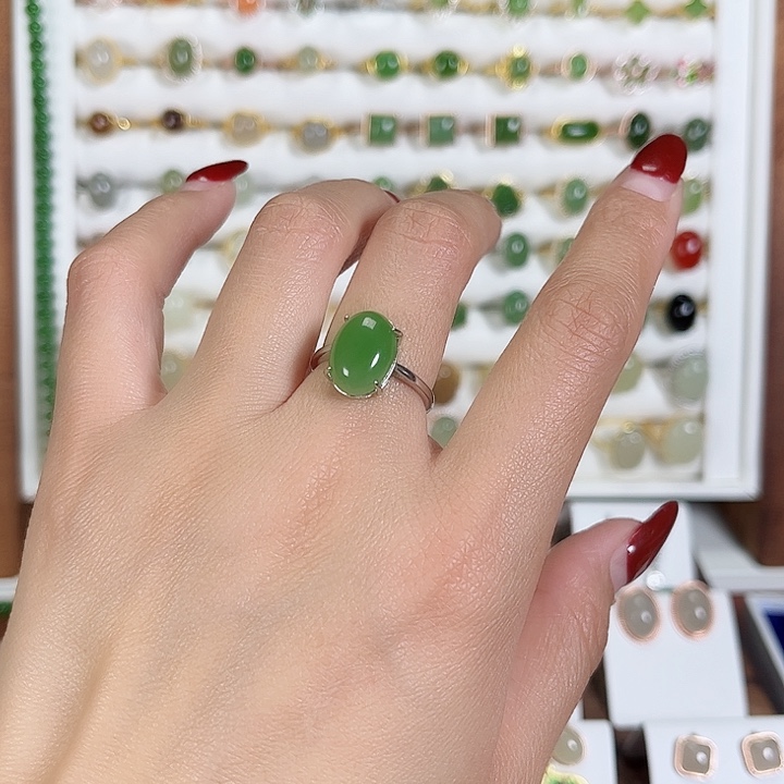 和田玉戒指银S925镶嵌