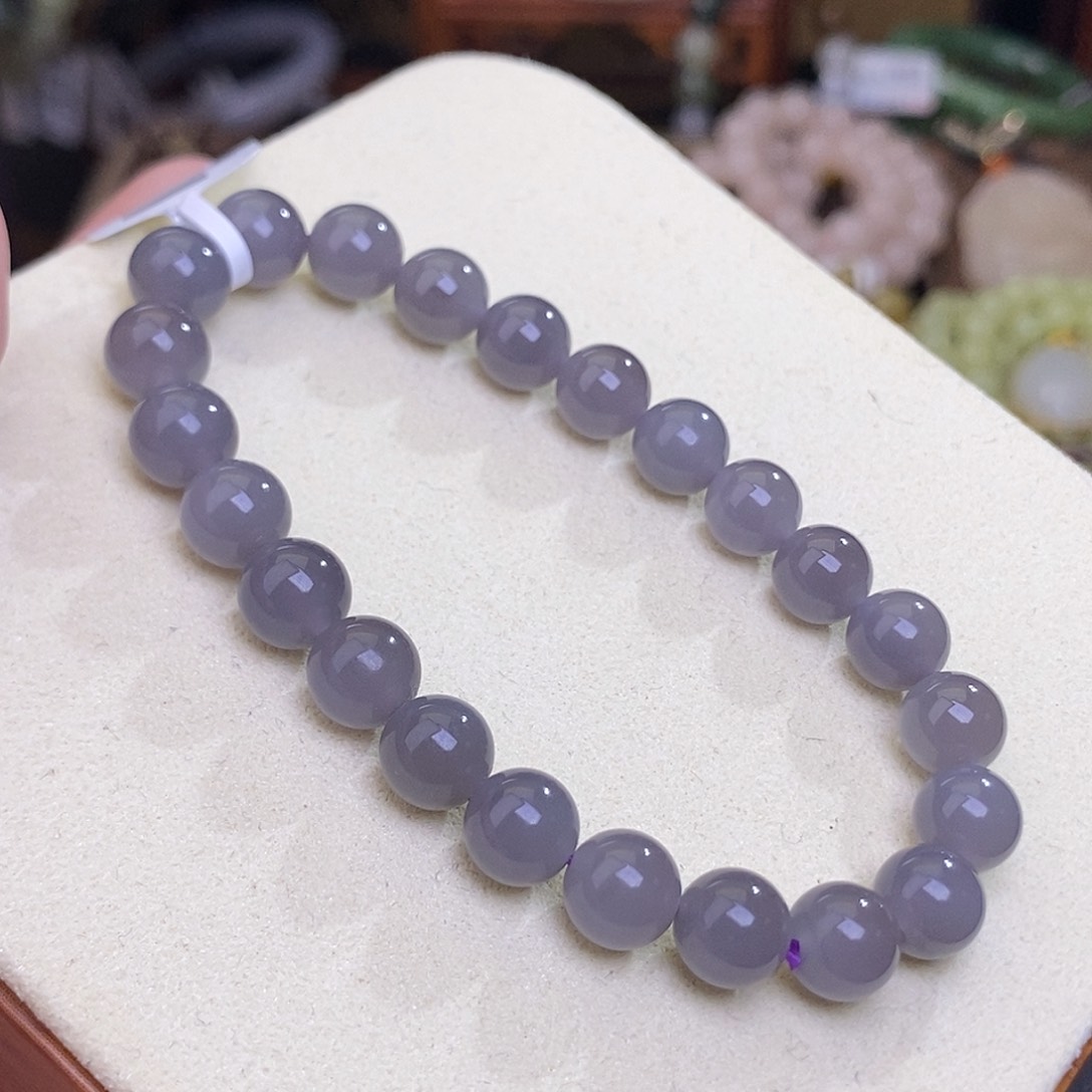 和田玉未镶嵌浓烟紫脂膏级葡萄紫天花板手链约8