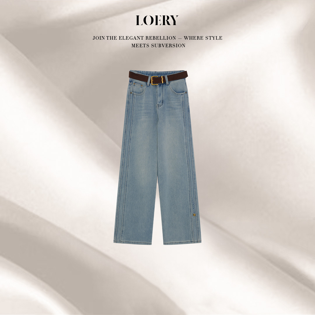 LOERY【主角裤编号194】浅色系压线双条随性百搭加绒牛仔裤-115159