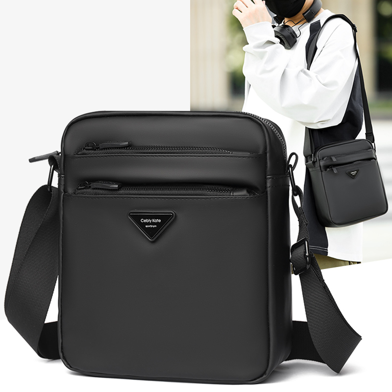 单肩包男士新款科技布皮膜防水斜挎包多隔层竖款休闲旅行通勤小包