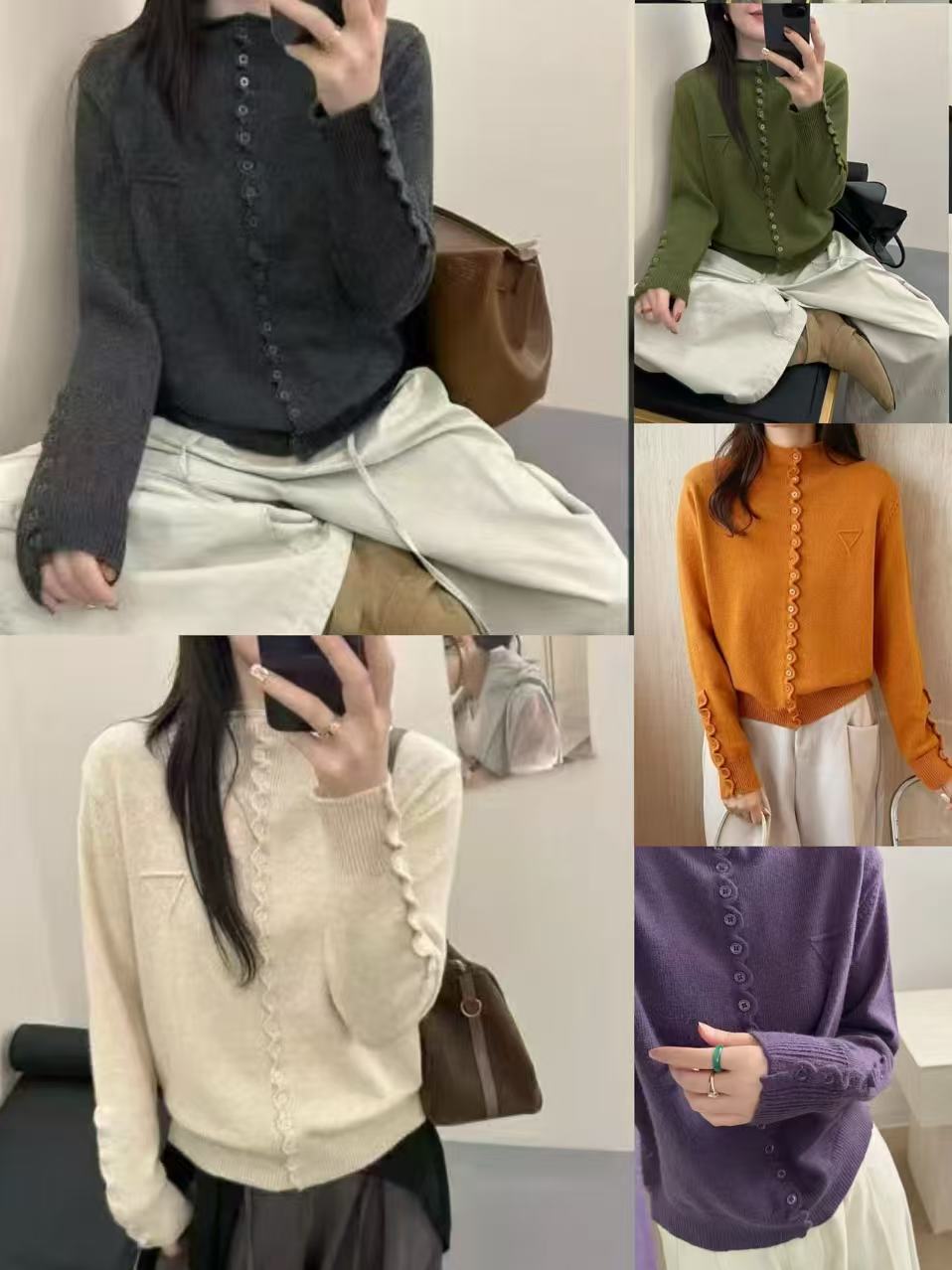 玲家精选10271款号多扣蜜熊绒半高领针织衫