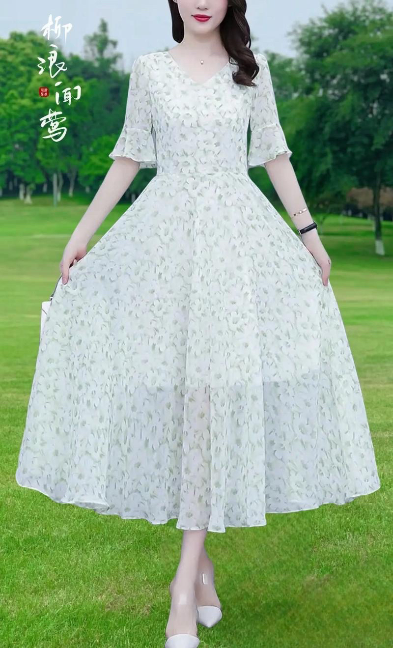 高档雪纺连衣裙洋气减龄显瘦气质碎花长裙女夏季