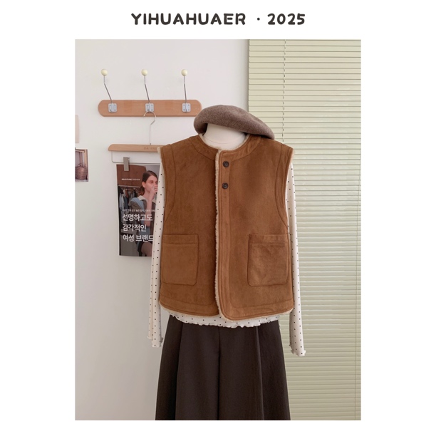 【两穿马甲】东大门韩版新款正反两穿氛围感无袖保暖叠穿马甲4069