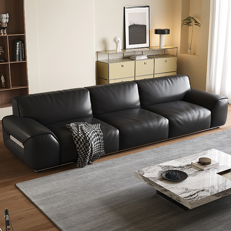 意式极简真皮沙发客厅2025年新款直排沙发头层全青牛皮大黑牛沙发