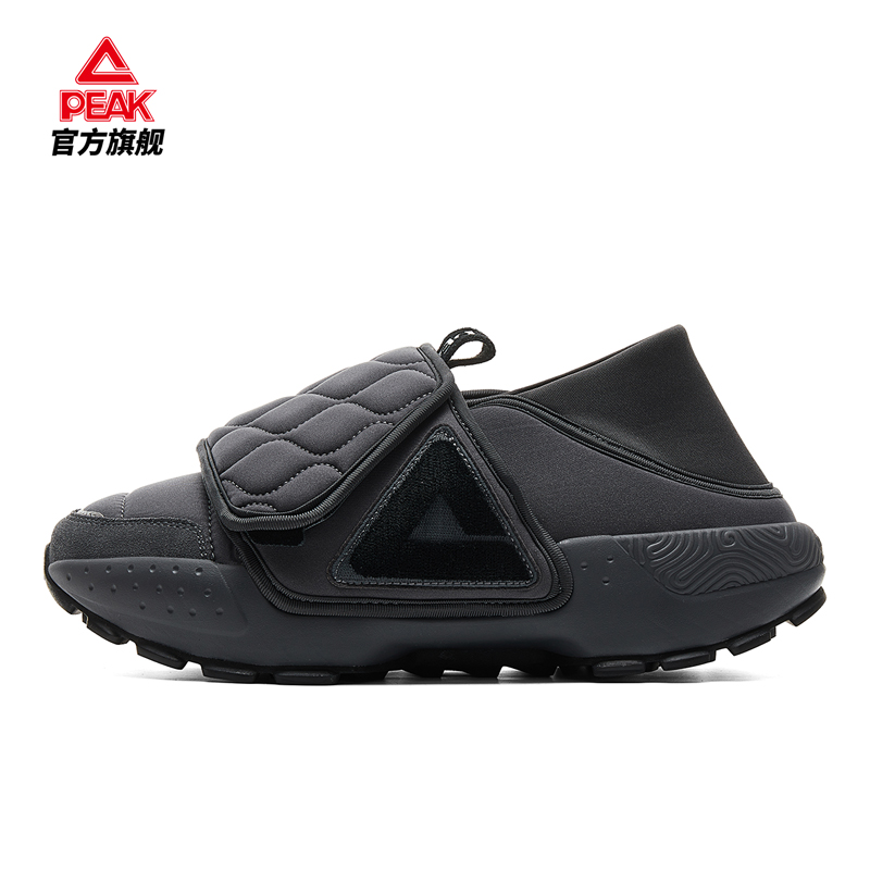 匹克/态极大三角面包鞋情侣冬季保暖黑色一脚蹬棉拖鞋厚底休闲鞋