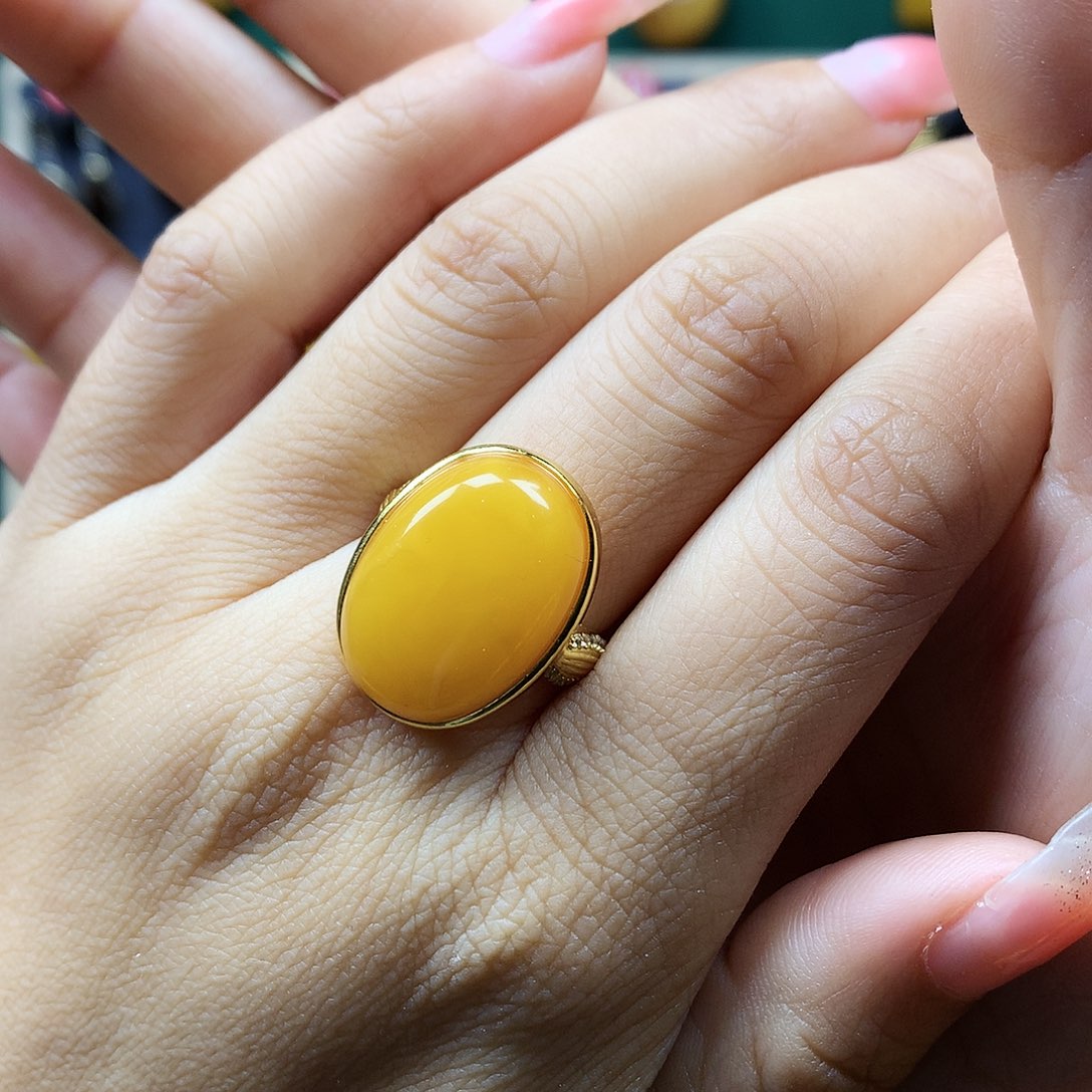 蜜蜡戒指银S925镶嵌戒指