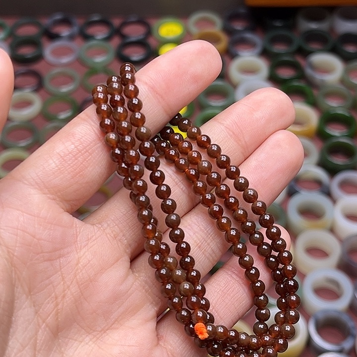 和田玉手串未镶嵌卡4mm老红糖