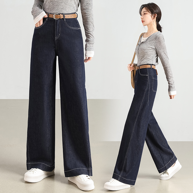 牛仔裤女裤子春秋季2025年新款潮高腰宽松直筒长裤窄版垂感阔腿裤