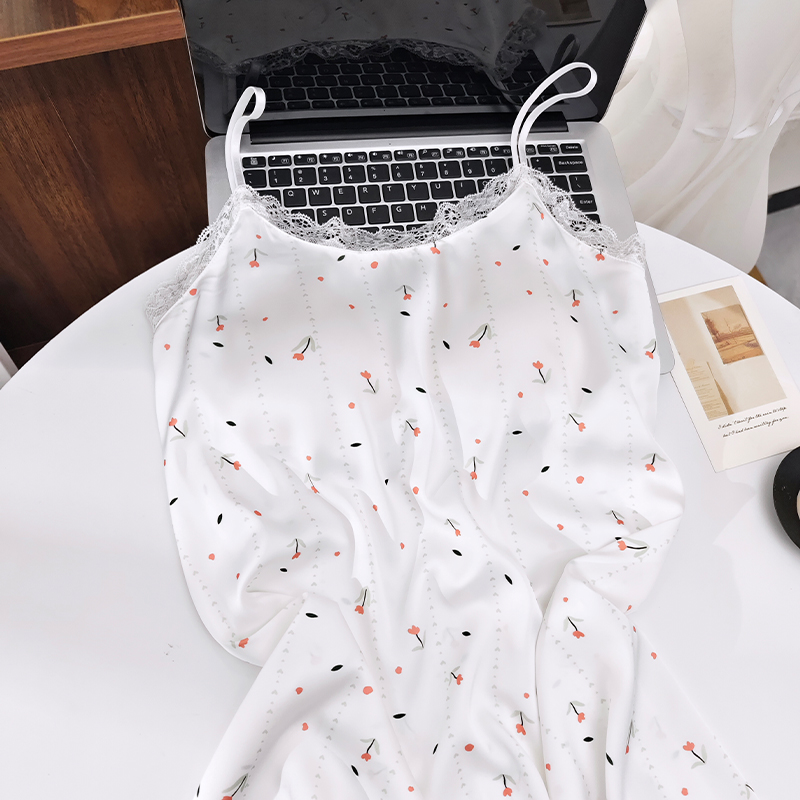 2025夏季中长款冰雪丝带胸垫吊带裙甜美可爱纯欲风清凉感女士睡裙