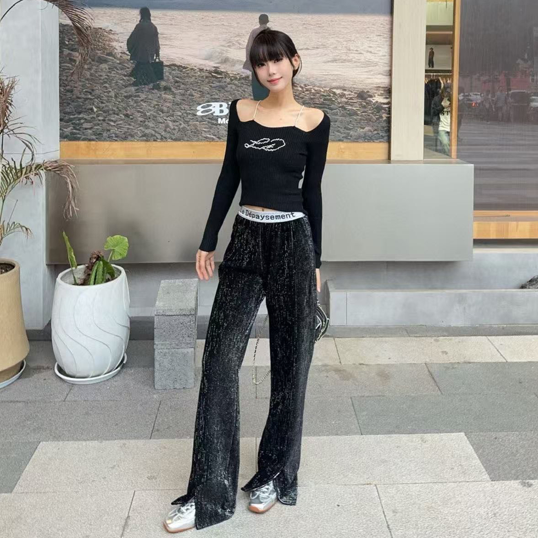 LD 灯芯绒开叉直筒裤