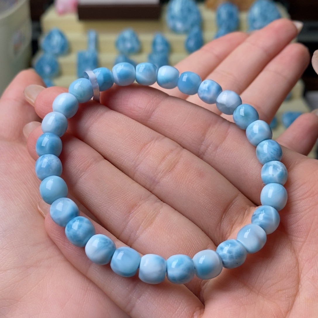 针钠钙石（海纹石）未镶嵌手串正蓝7mm桶珠手串 微瑕