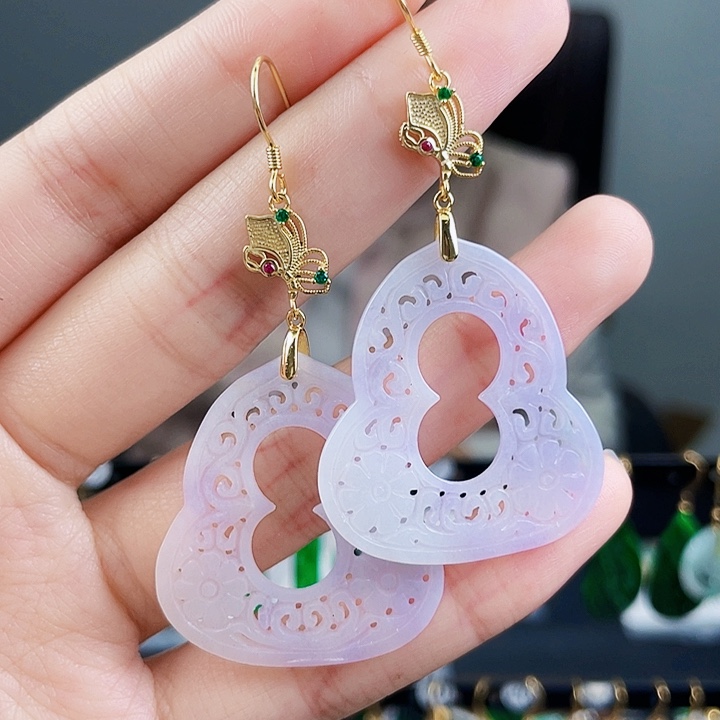 翡翠耳饰银S925镶嵌饰品